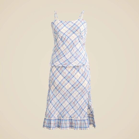 NWT J CREW Sheer crinkled camisole and skirt set in plaid - Picture 4 of 7